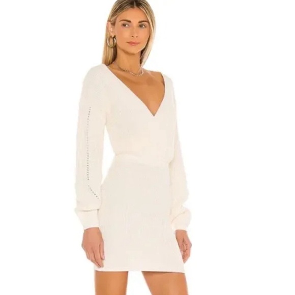 Tularosa Mia Surplice Mini Dress Large sweater knit ivory cream long sleeve boho - Picture 13 of 13